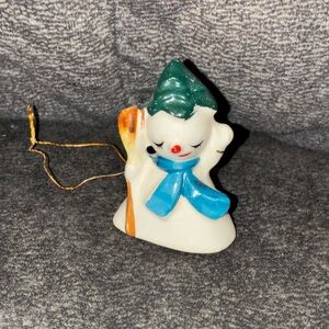 Vintage Holt Howard mini Snowman Ornament with Blue Scarf
